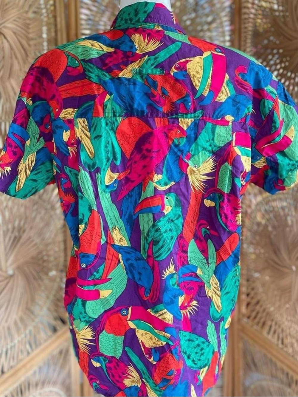 Vintage J.G. Hook Funky Tropical BirdPrint Short Sleeve Button Down Shirt Toucan - Picture 3 of 8